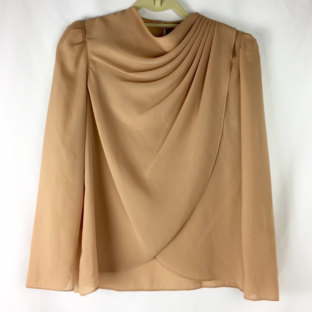Vintage Hal Ferman Tan Draped Blouse Top Size 12